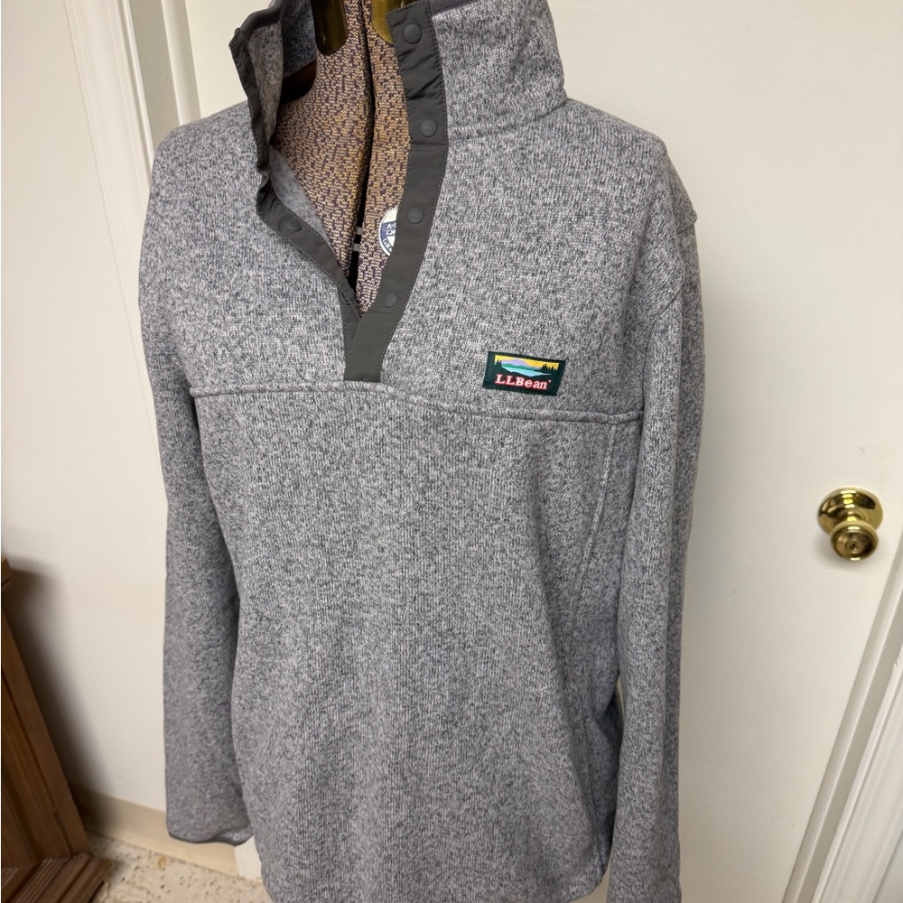 NWT L.L. Bean Men’s M Tall Bean’s Sweater Fleece Quarter Snap Pullover Gray